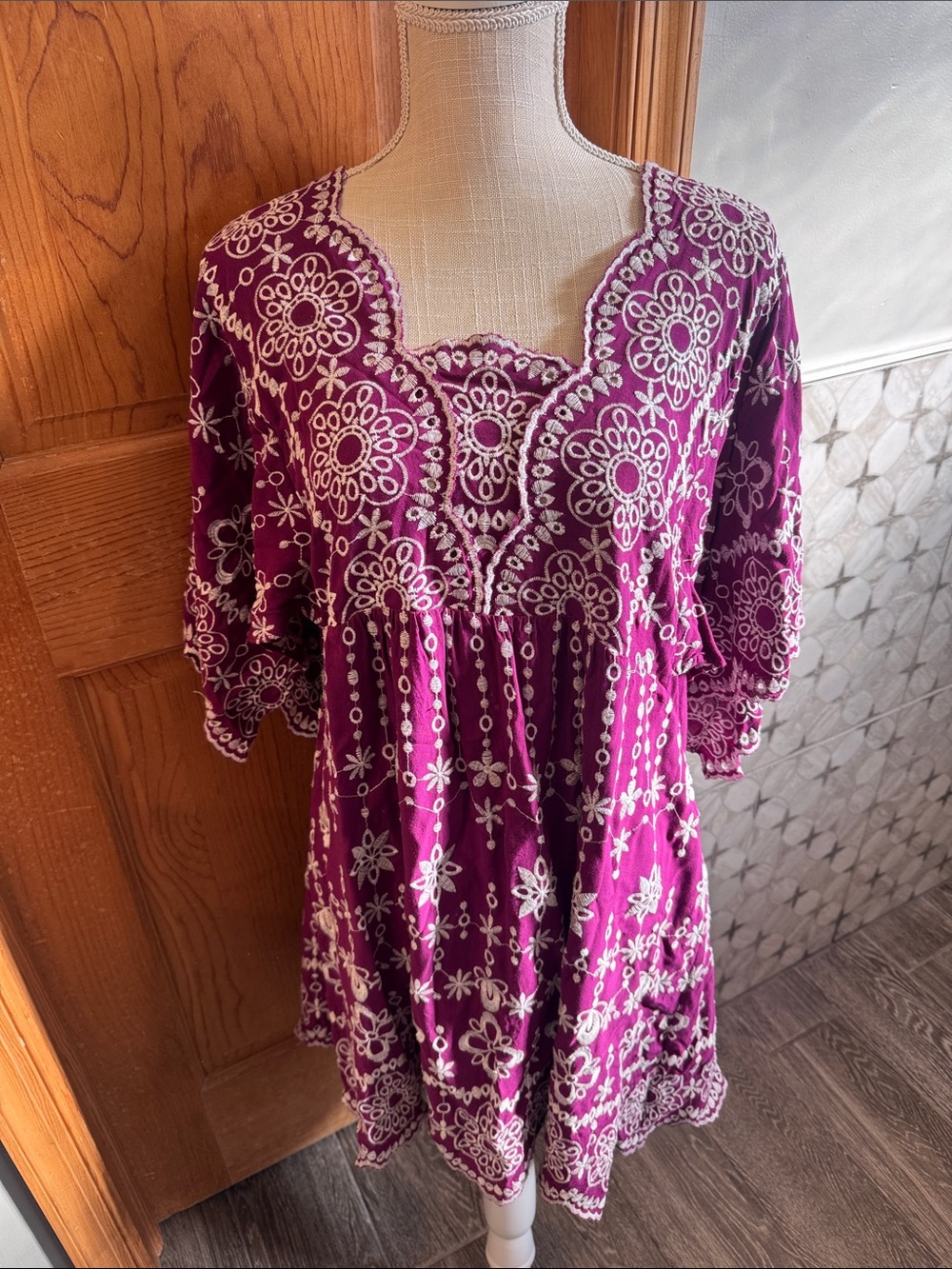 White House Black Market Purple Embroidered Midi Dress